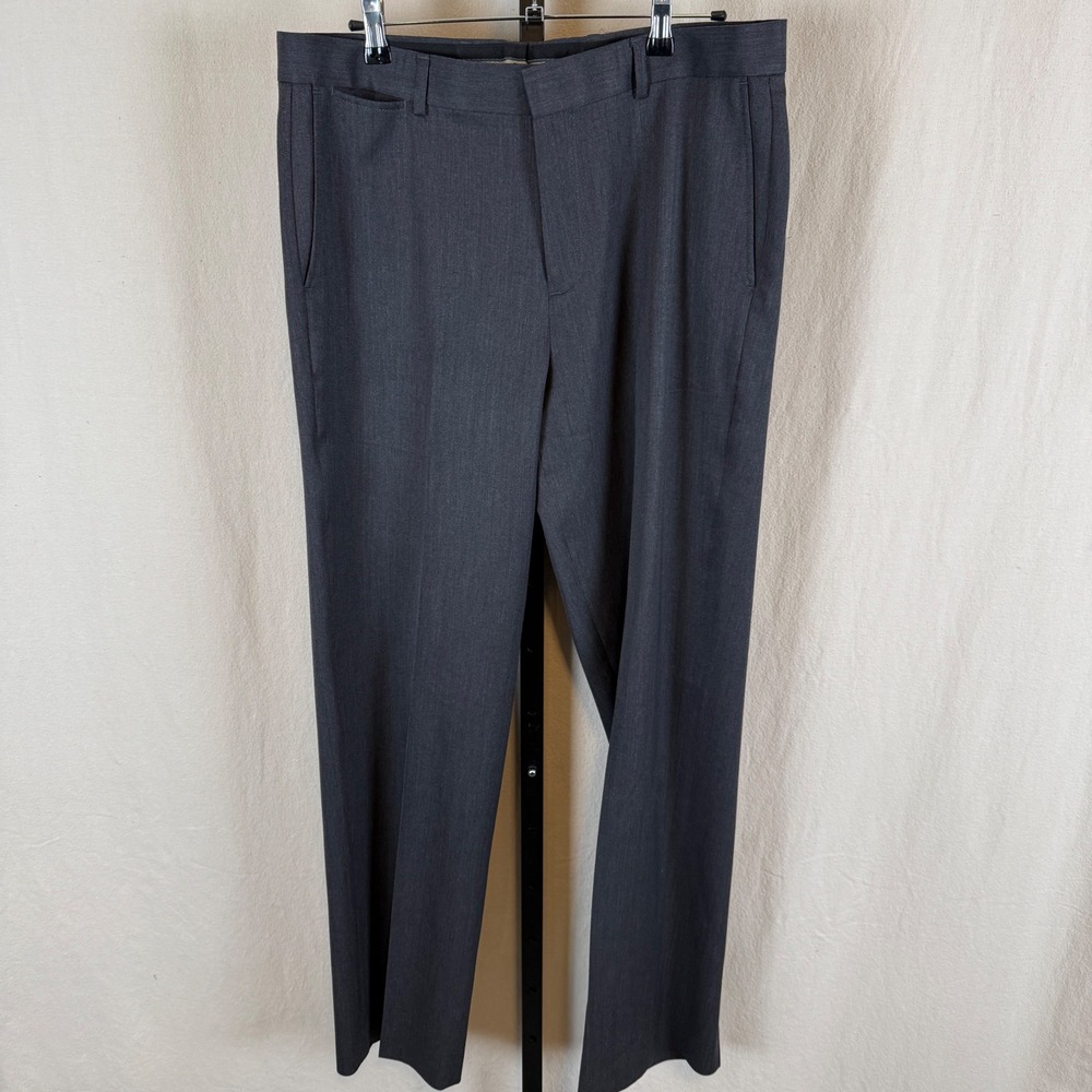 Eddie Bauer Mens Charcoal Gray 100% Wool Flat Front Dress Pants 34 x 32.5